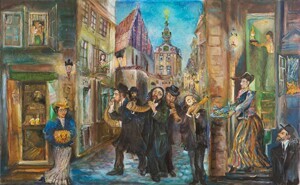 Rosh Hashanah - The Jewish New Year in Prague - Jewish Town -  N. Musatova -Zhee-clay 13 x 21 cm -Reproduction Picture---- SOUVENIRS ---  