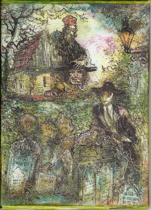 Franz Kafka and Rabbi Loew - N. Musatova -  Zhee-clay 18  x 13 cm -Reproduction Picture---- SOUVENIRS ---  
